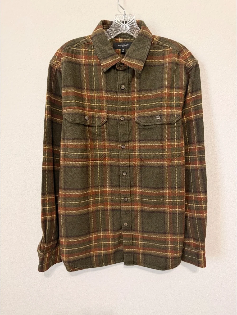 Banana Republic Button Up Collared Plaid Heavyweight Flannel Shirt Men's Size M